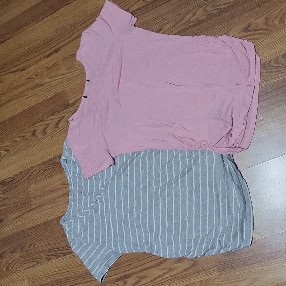 2 Womens XL Maternity shirts lot gray striped Isabel maternity shirt pink ruched